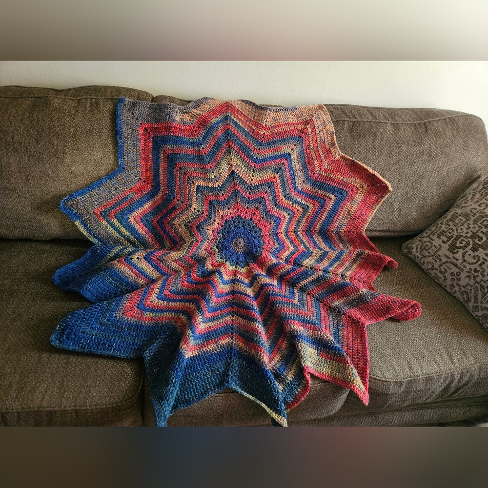 Hand Made Colorful Star-Shaped Crochet Blanket